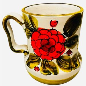 HH Italy | Holt Howard | Handpainted Pottery Mug Cup | Floral | 1970s Green